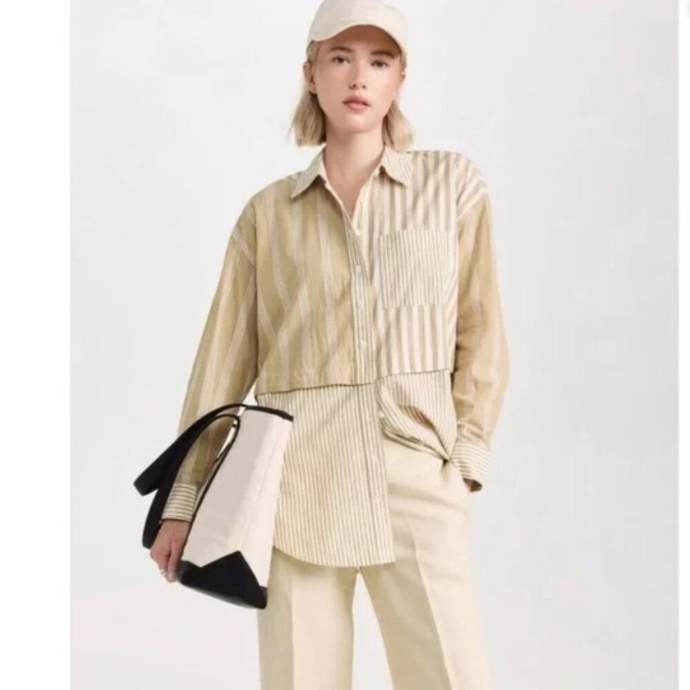 Madewell Tan White 2 in 1 Oversized Striped 100% Cotton Shirt Size S - Picture 15 of 15